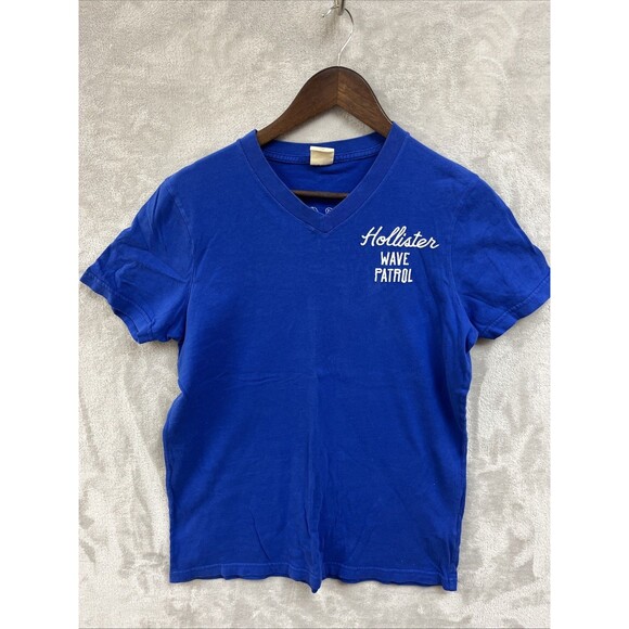 Hollister T Shirt Men’s M V Neck Colbalt Blue Graphic Wave Patrol Beach Cotton‎ - Picture 1 of 6